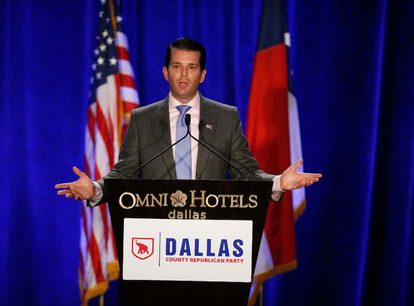 Donald Trump Jr. spoke during the Dallas County Republican Party's Reagan Day Dinner at the...