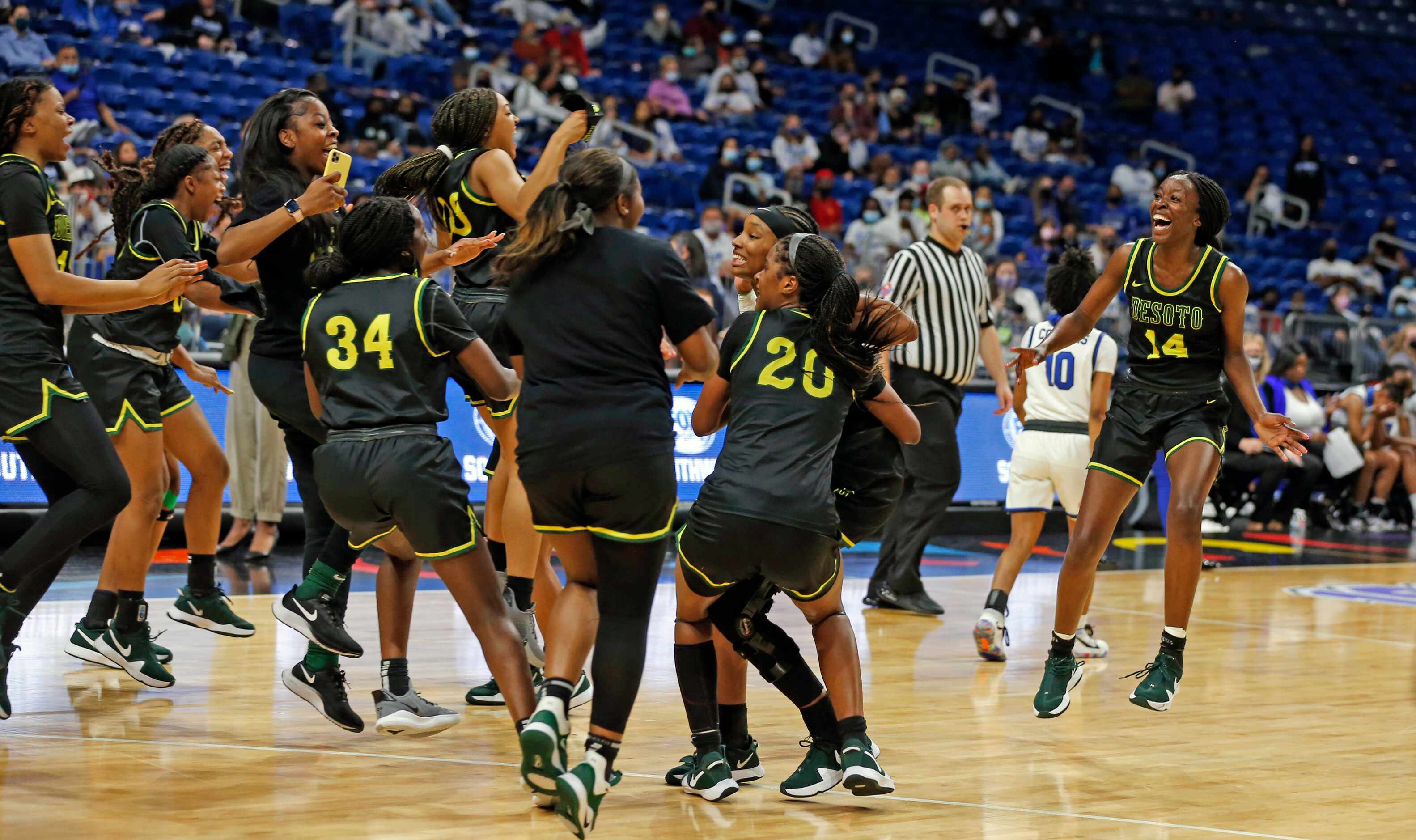 Desoto girls celebrate.DeSoto vs. Cypress Creek girls basketball Class 6A state championship...