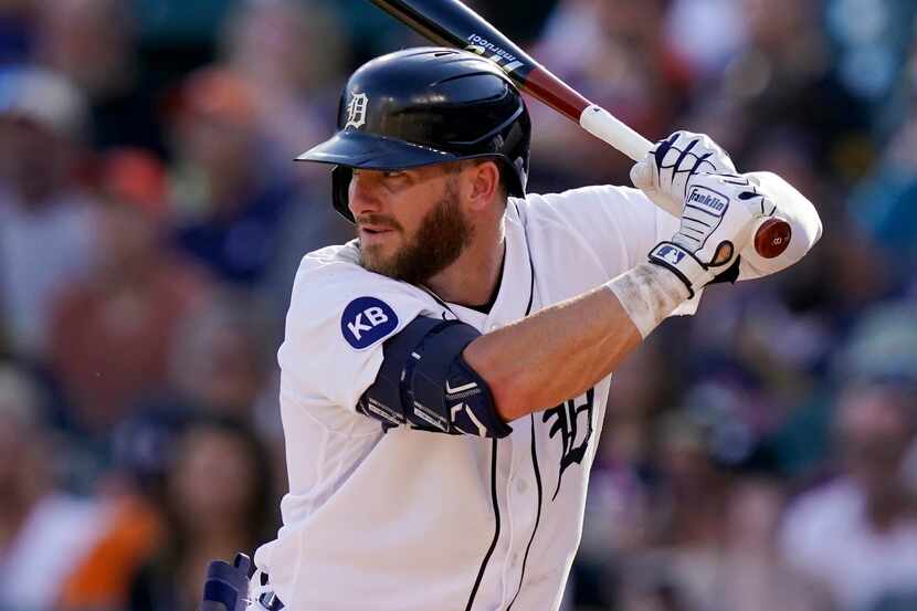 Detroit Tigers' Robbie Grossman bats during the team's baseball game against the San Diego...