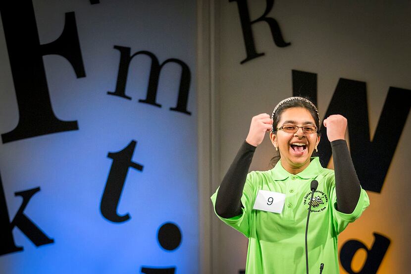  Smrithi Upadhyayula, 13, from Coppell Middle School West, reacted after winning The Dallas...