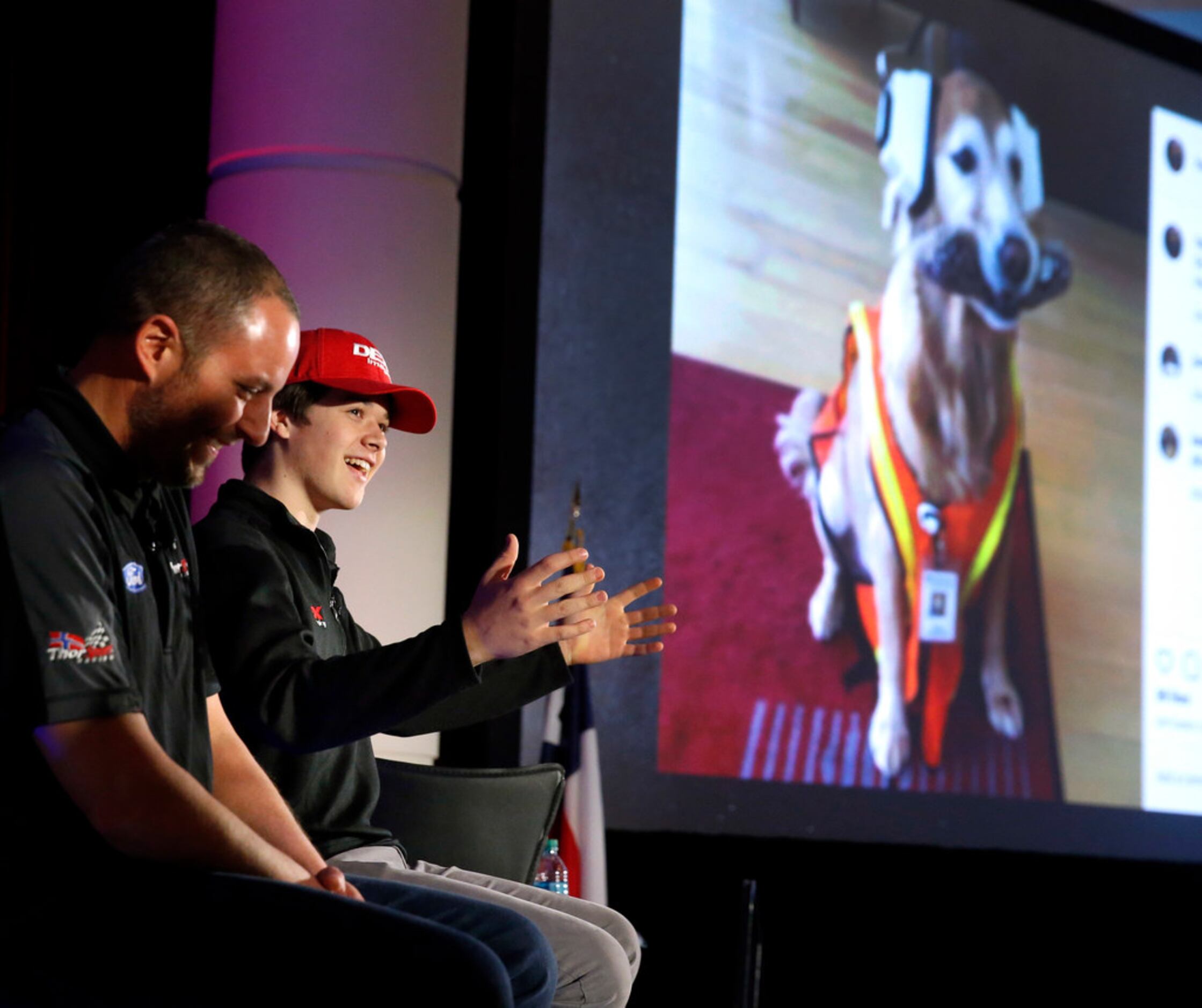 NASCAR Xfinity driver Harrison Burton, 19, son of former driver Jeff Burton, responds to a...