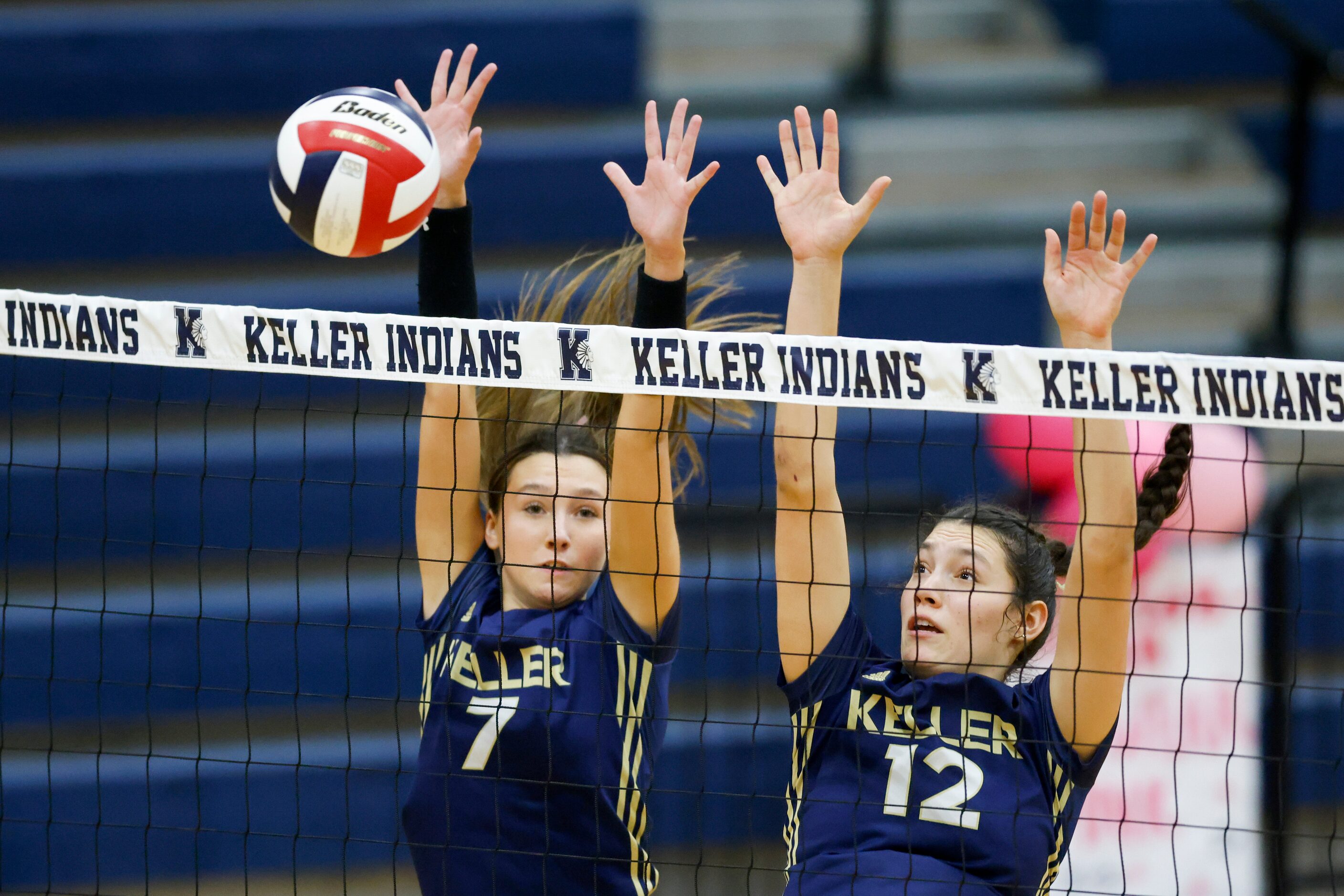 Keller's Carley Wright (7) and Keller's Anna Flores (12) block a hit from Justin Northwest...