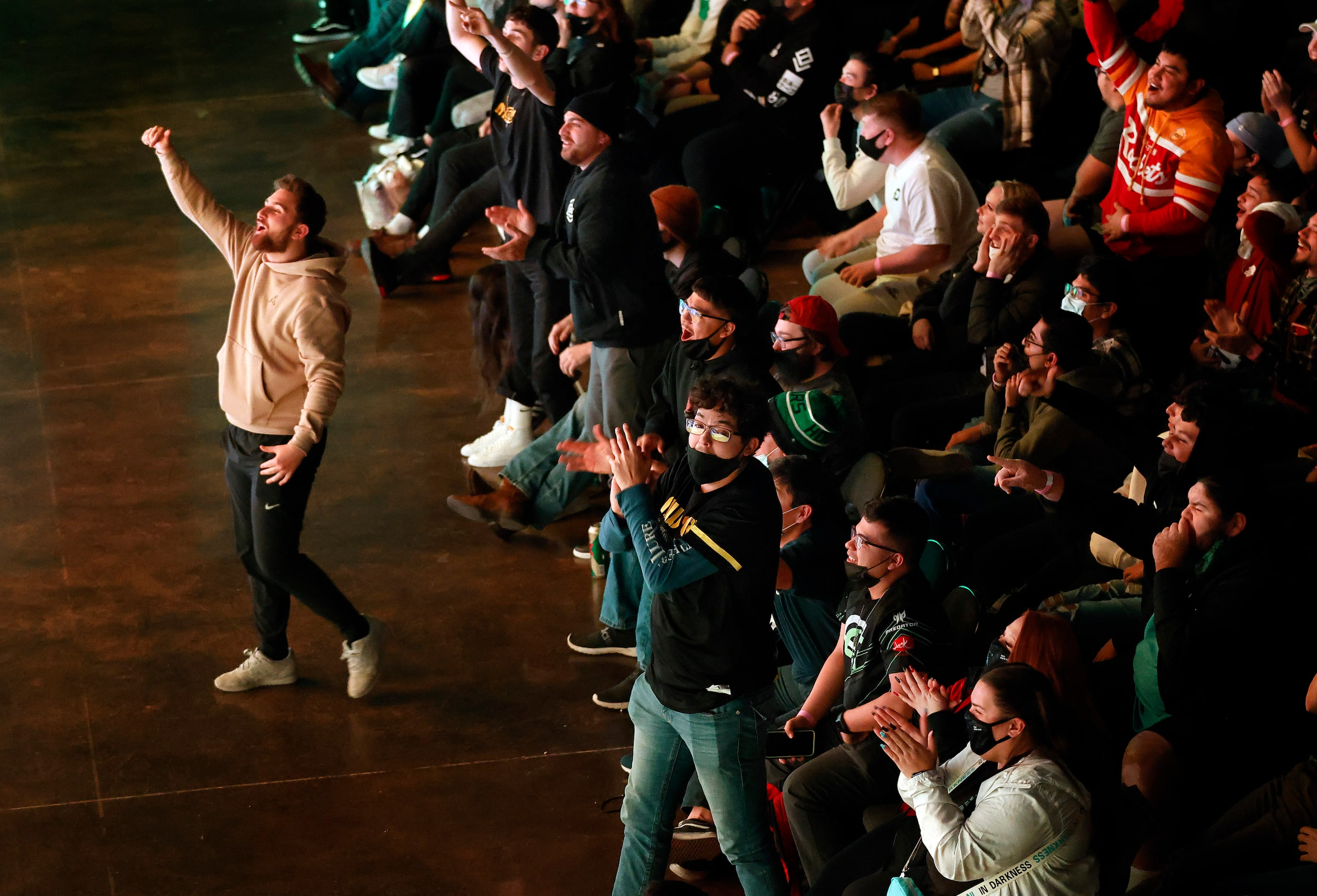 Fans of Boston Breach cheer as their team won a battle against the New York Subliners during...