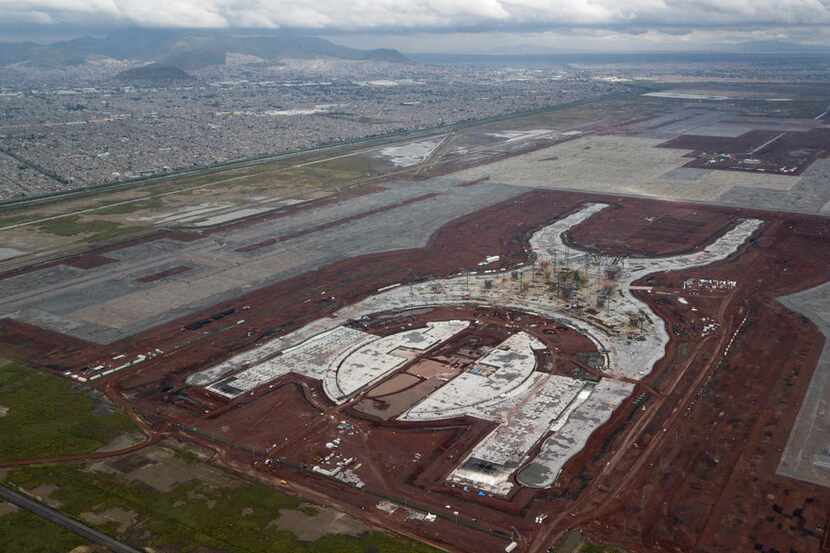 This Oct. 17, 2018 photo, a shows the construction of new airport in Texcoco, Mexico. The...