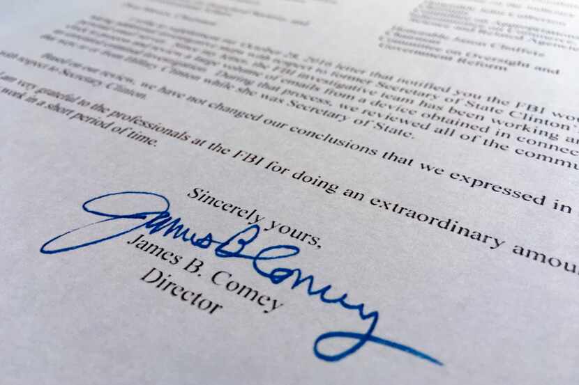 La carta que el director del FBI James B. Comey envió al congreso el domingo. (AP)
