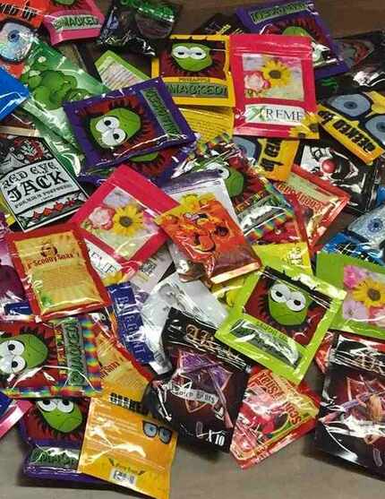 The New York City Police Department displayed packets of synthetic marijuana, known as K2,...
