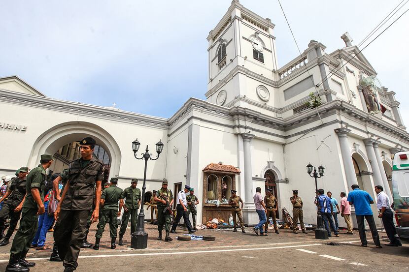 COLOMBO, SRI LANKA - APRIL 21: Sri Lankan security forces secure the area around St....