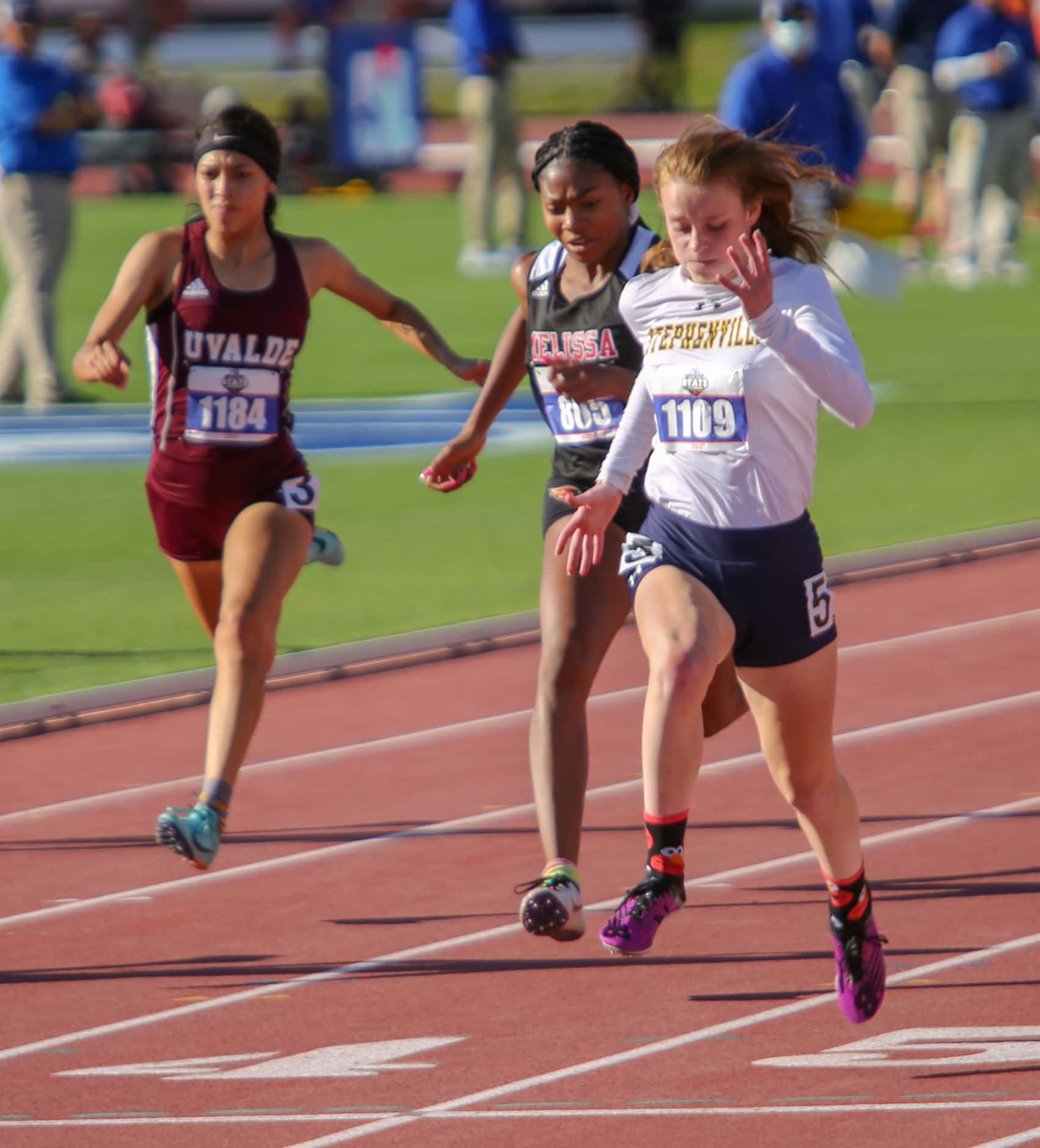 Melissa's Kaylee Lewis places second after Stephenville's Victoria Cameron at] 4A girls 100...