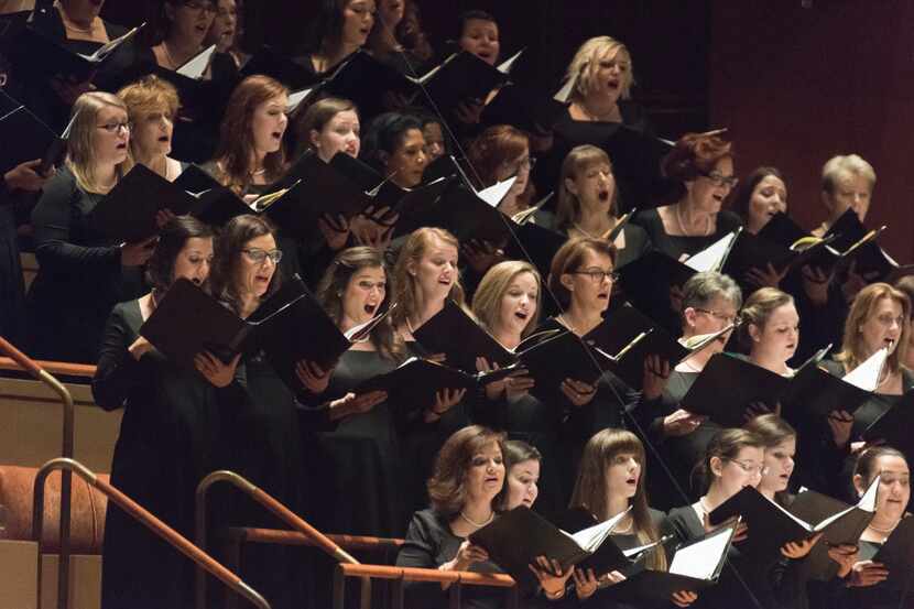 Members of the Dallas Symphony Orchestra perform Brahms' German Requiem Thursday  at the...