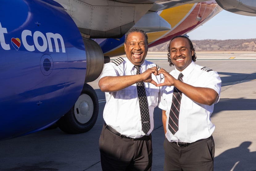 Captain Ruben Flowers (left) and his son, first officer Ruben Flowers (right) of Southwest...