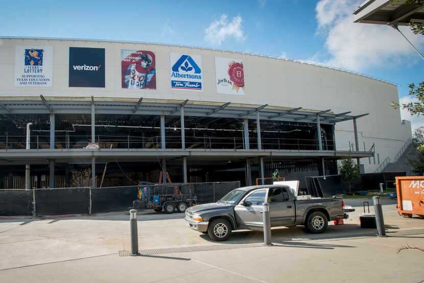 Construction on a final unfinished storefront at Toyota Music Factory in Las Colinas on Oct. 5.