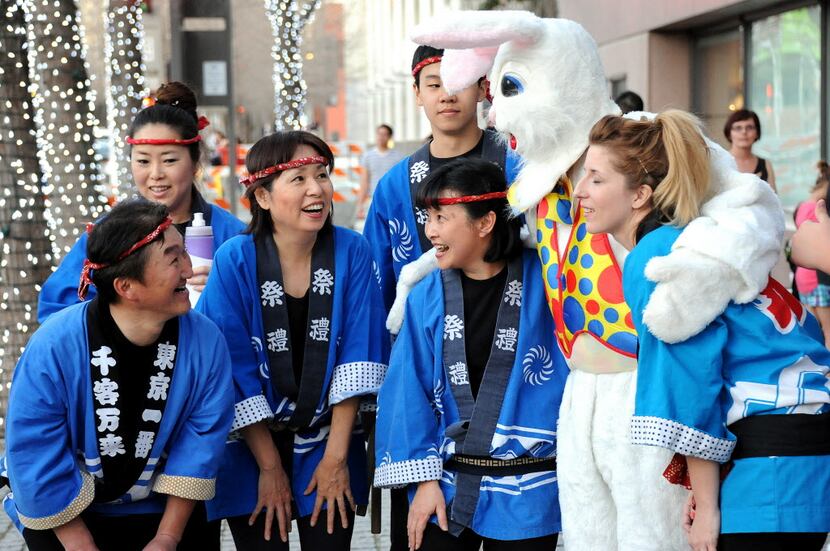 Japanese drum band Dallas Kiyari Daiko made friends with the Easter Bunny at the annual...
