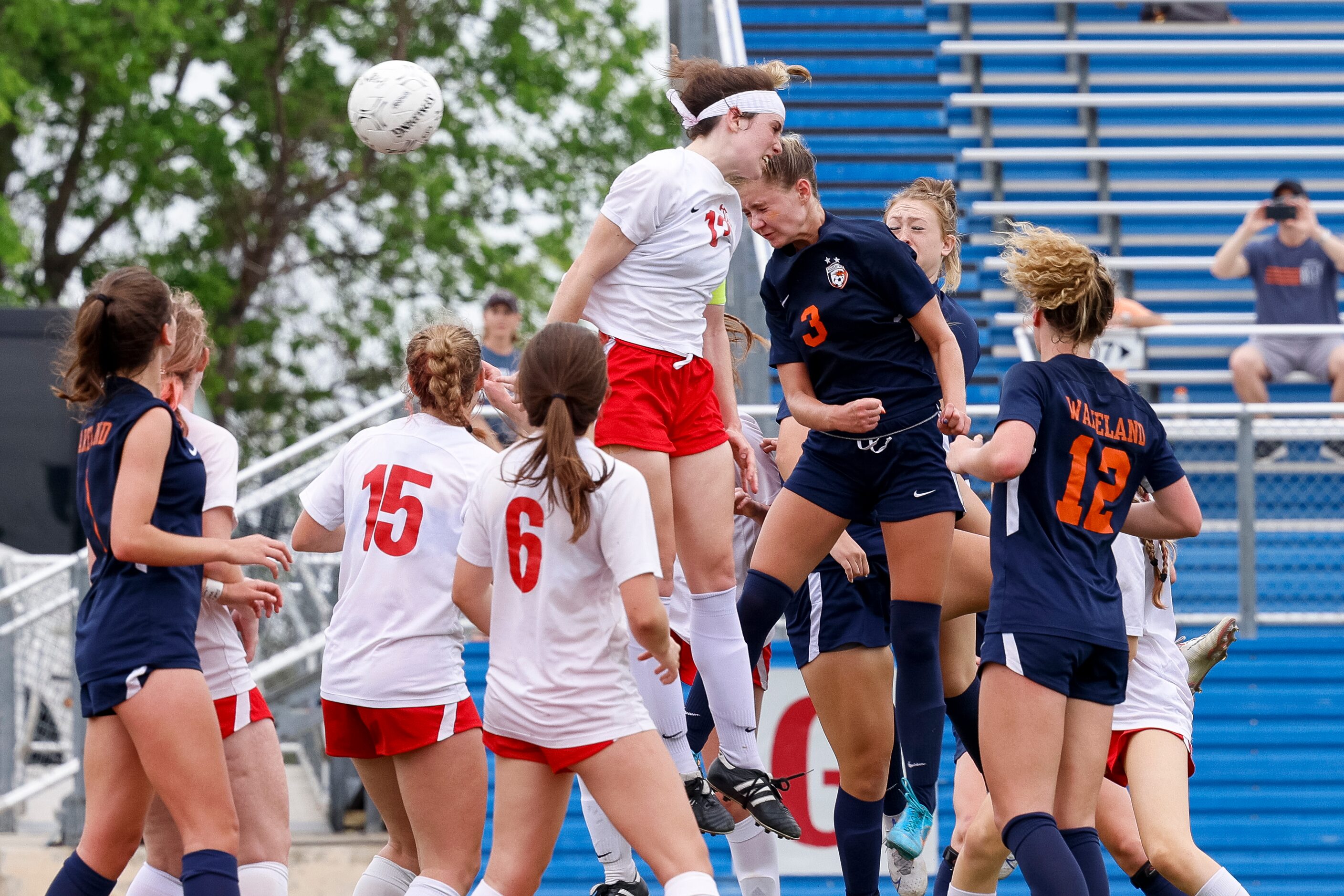 Frisco Wakeland midfielder Bella James (3) scores the game winning goal on a header in front...