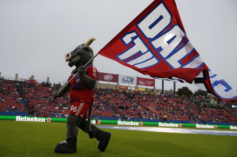 FC Dallas mascot Tex Hooper walks around the field before the final leg of the MLS Western...