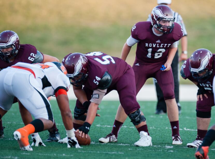 Rowlett gets ready for a play against Rockwall High School in a Sept. 5 game. Rockwall would...