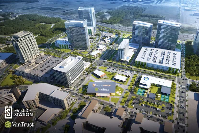Another aerial rendering of the Towers within the Frisco Station mixed-use development