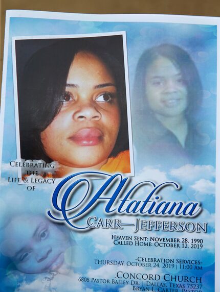 Program for Atatiana Jefferson at Concord Church in Dallas on Thursday.