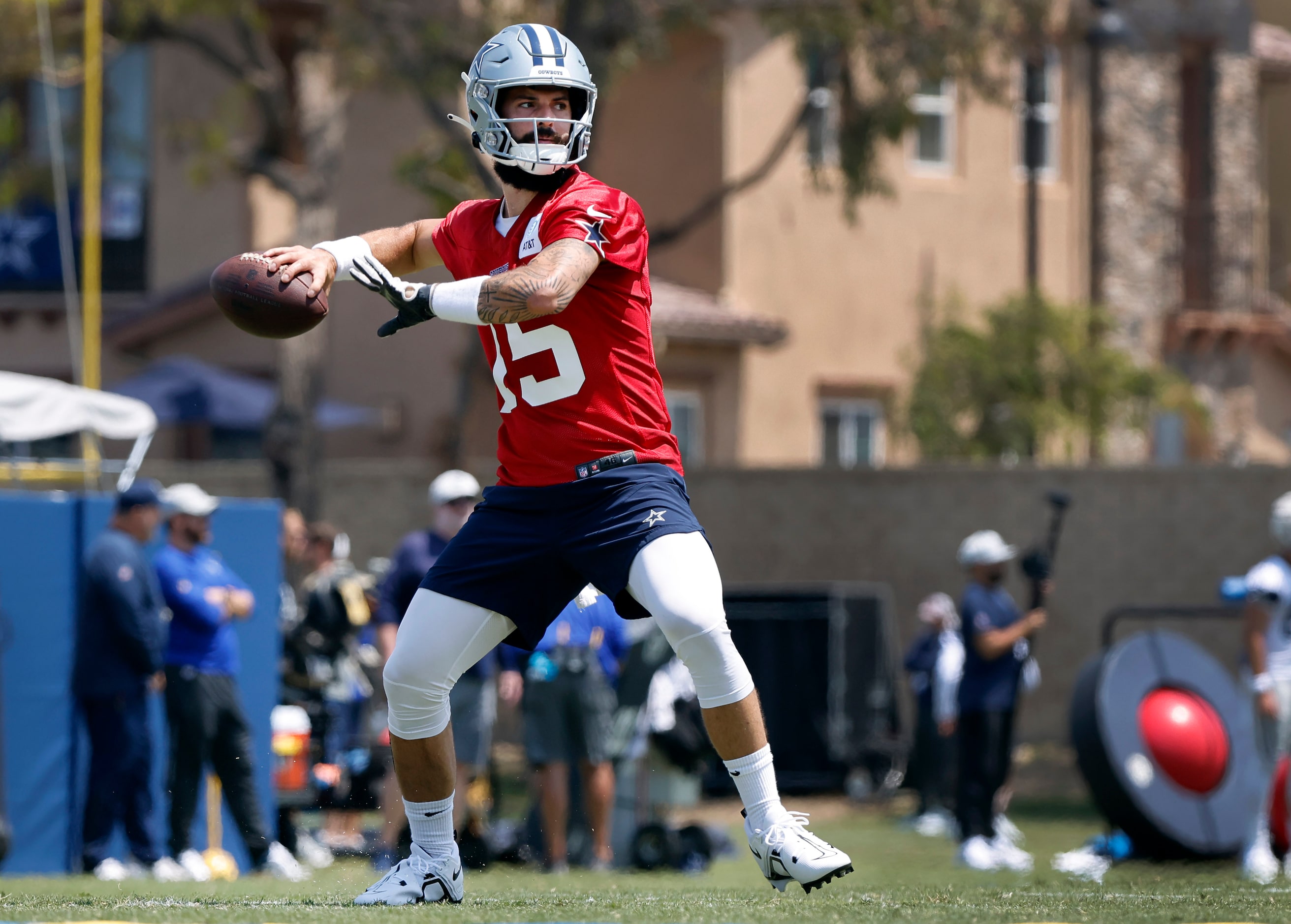 Dallas Cowboys quarterback Will Grier (15) fires a pass during the second Dallas Cowboys...