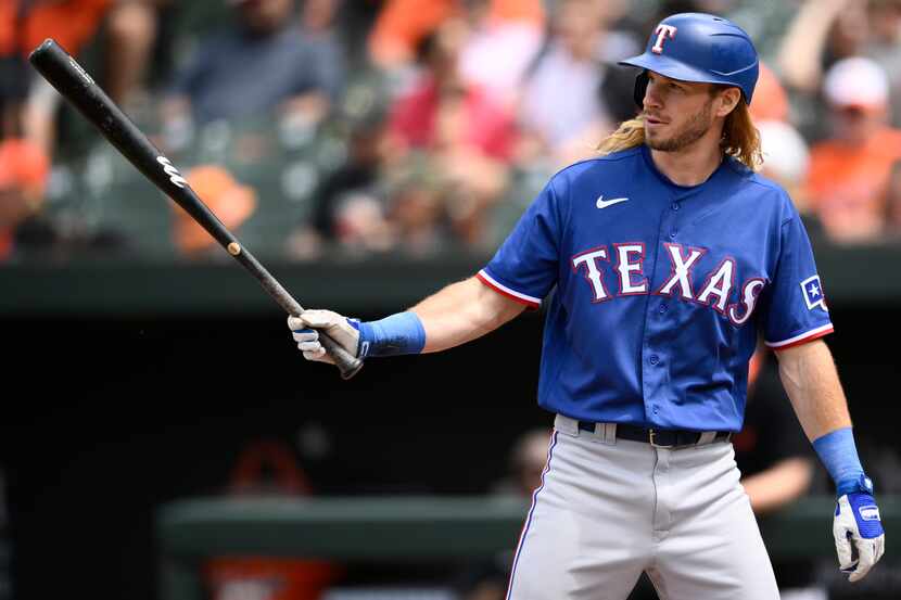 Texas Rangers' Travis Jankowski in action during a baseball game against the Baltimore...