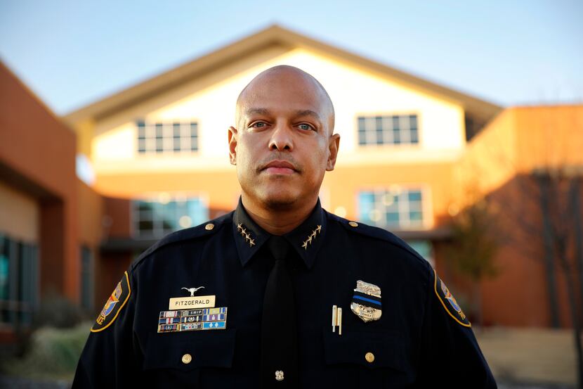 Fort Worth Police Chief Joel Fitzgerald poses for a photo outside his office at the Bob...