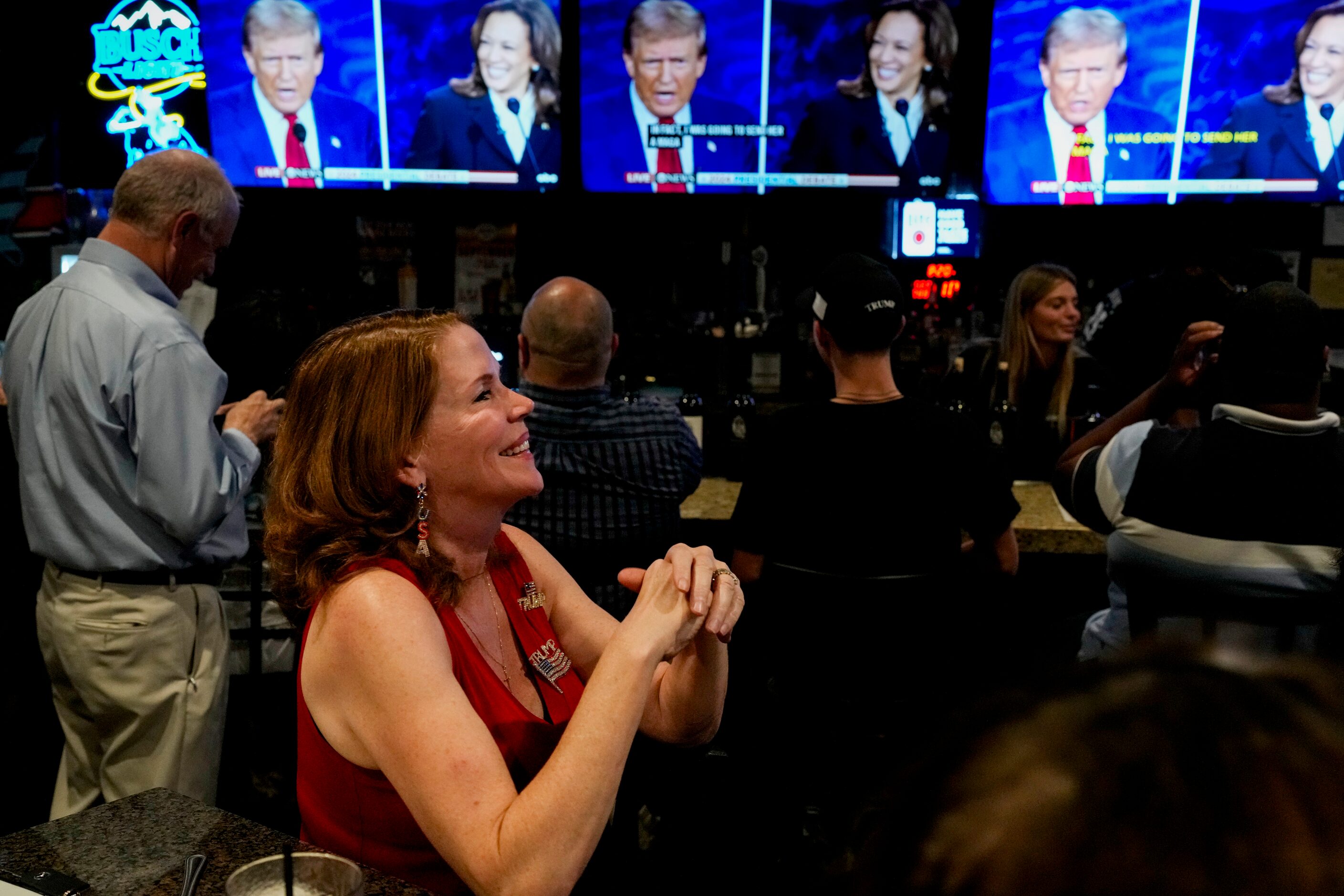 True supporter Helana O'Neal of Nashville watches during the presidential debate between...