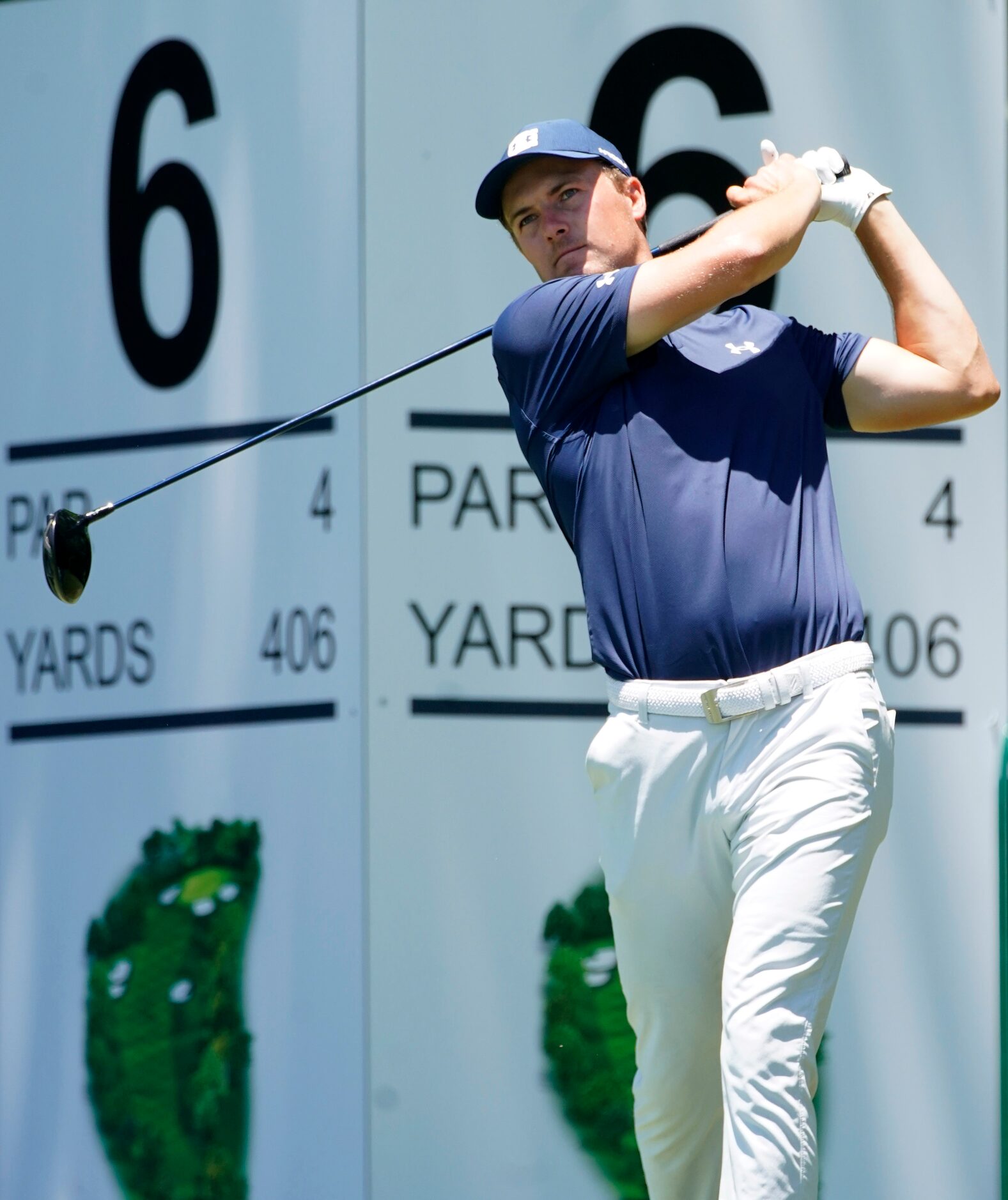 PGA Tour golfer watches his drive off the sixth tee box during the final round of the...