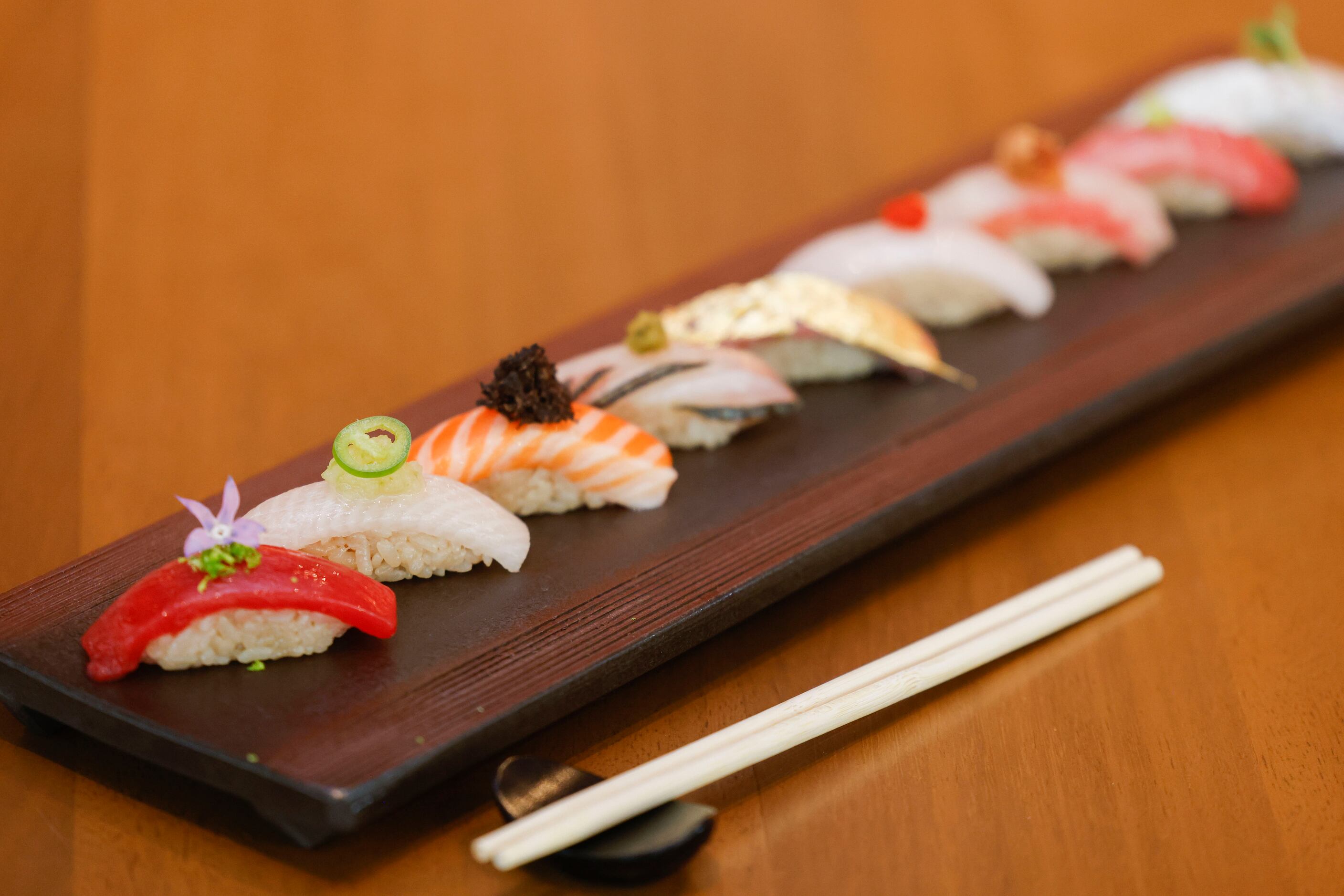 Customers can pick their own selection of nigiri at Komodo in Dallas.