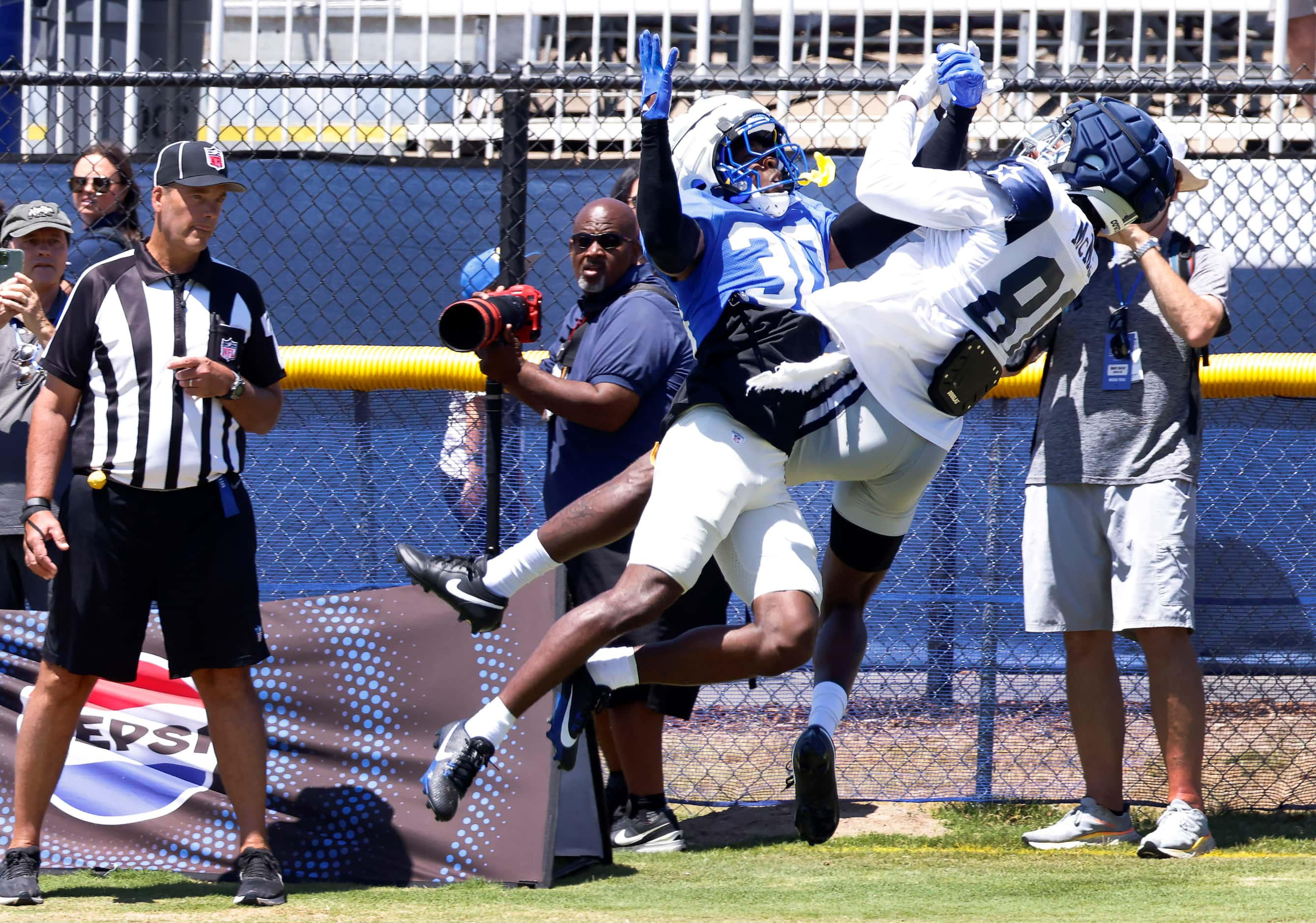 Dallas Cowboys wide receiver Racey McMath (80) has a touchdown pass broken up by Los Angeles...