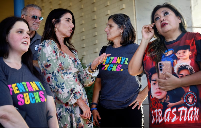 (From left) Parent Amanda Sampica of Richardson, parents Greg Crews and Jane Gray of Flower...