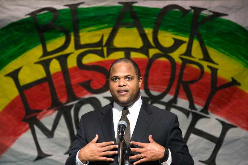 Eric Johnson, candidate for Dallas mayor, gave his opening remarks during the Dallas Mayoral...