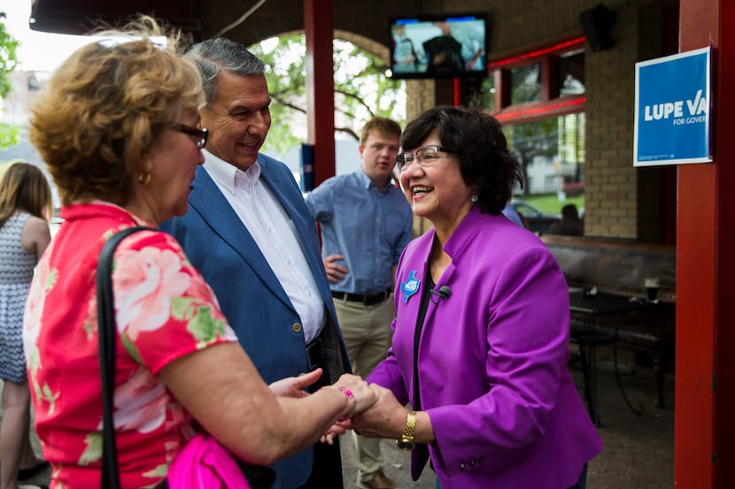 Gubernatorial candidate and former Dallas sheriff Lupe Valdez greets supporters Carmen and...
