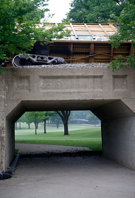 The railroad line leads through the Tenison Park Golf Course near the 3600 block of Samuell...