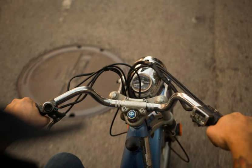 
Josh Lacheney, of Dallas, Texas, cruises along during a weekly Pine Box Pedal Club ride.
