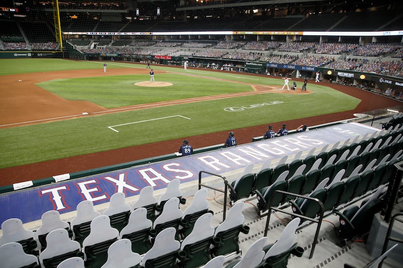 FILE -- A general view of the playing field at Globe Life Field during a baseball game...