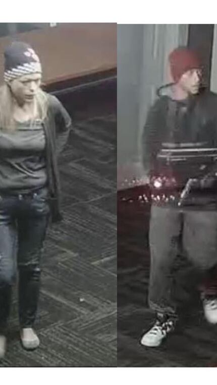 The couple were caught on surveillance cameras. (Denton police)