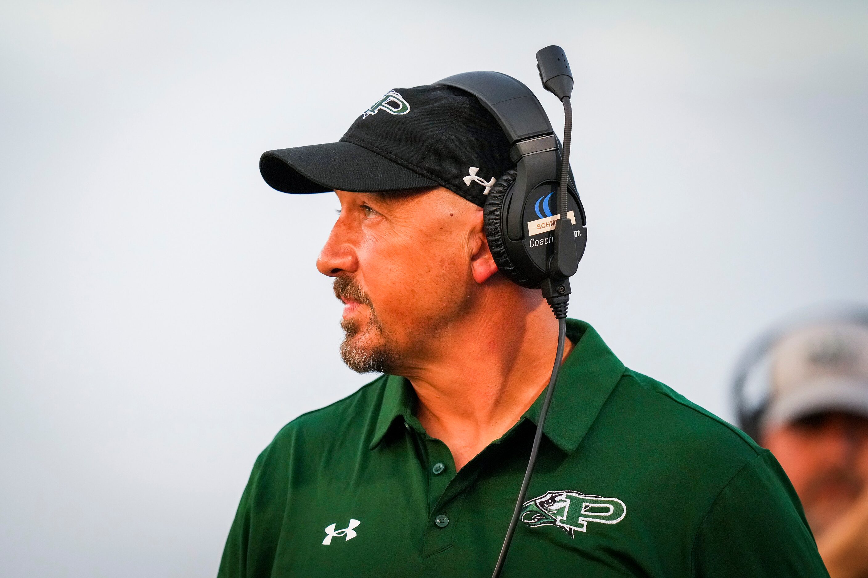 Prosper head coach Brandon Schmidt works on the sideline during the first half of a...