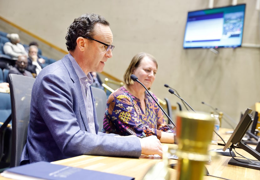 HOPE Task Force co-chairs Peter Brodsky (left) and Ellen Magnis present their...