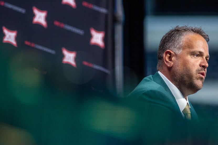 FILE - Baylor University head football coach Matt Rhule speaks at a press conference during...