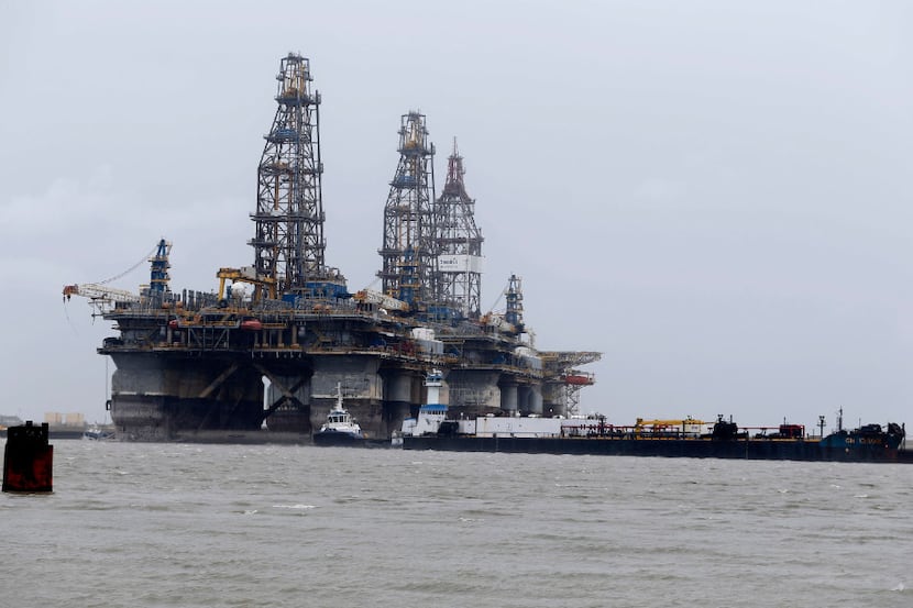 The Seadrill company's West Serius offshore oil drilling rig is shown after Hurricane Harvey...