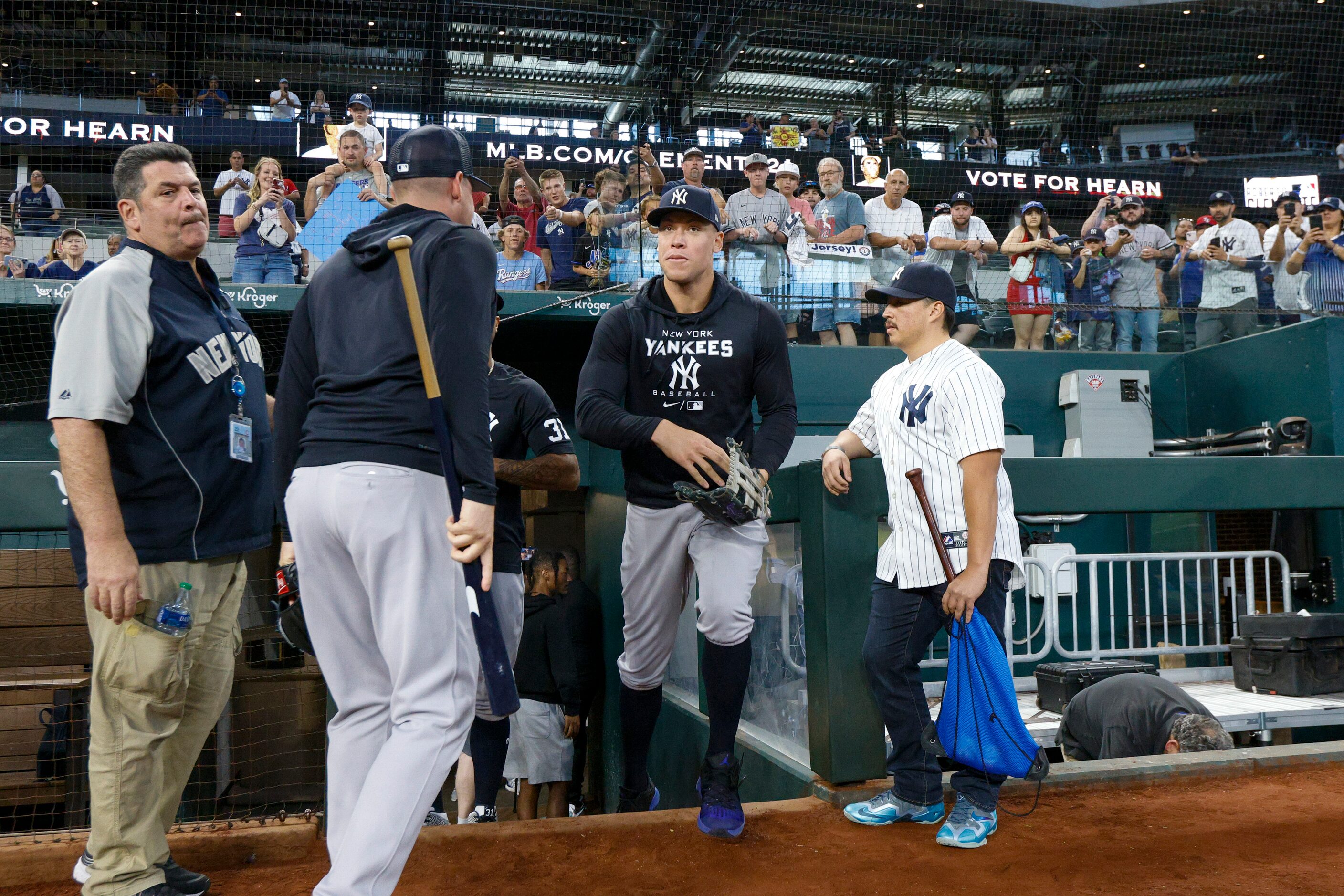 New York Yankees right fielder Aaron Judge (99) takes the field before a MLB game against...