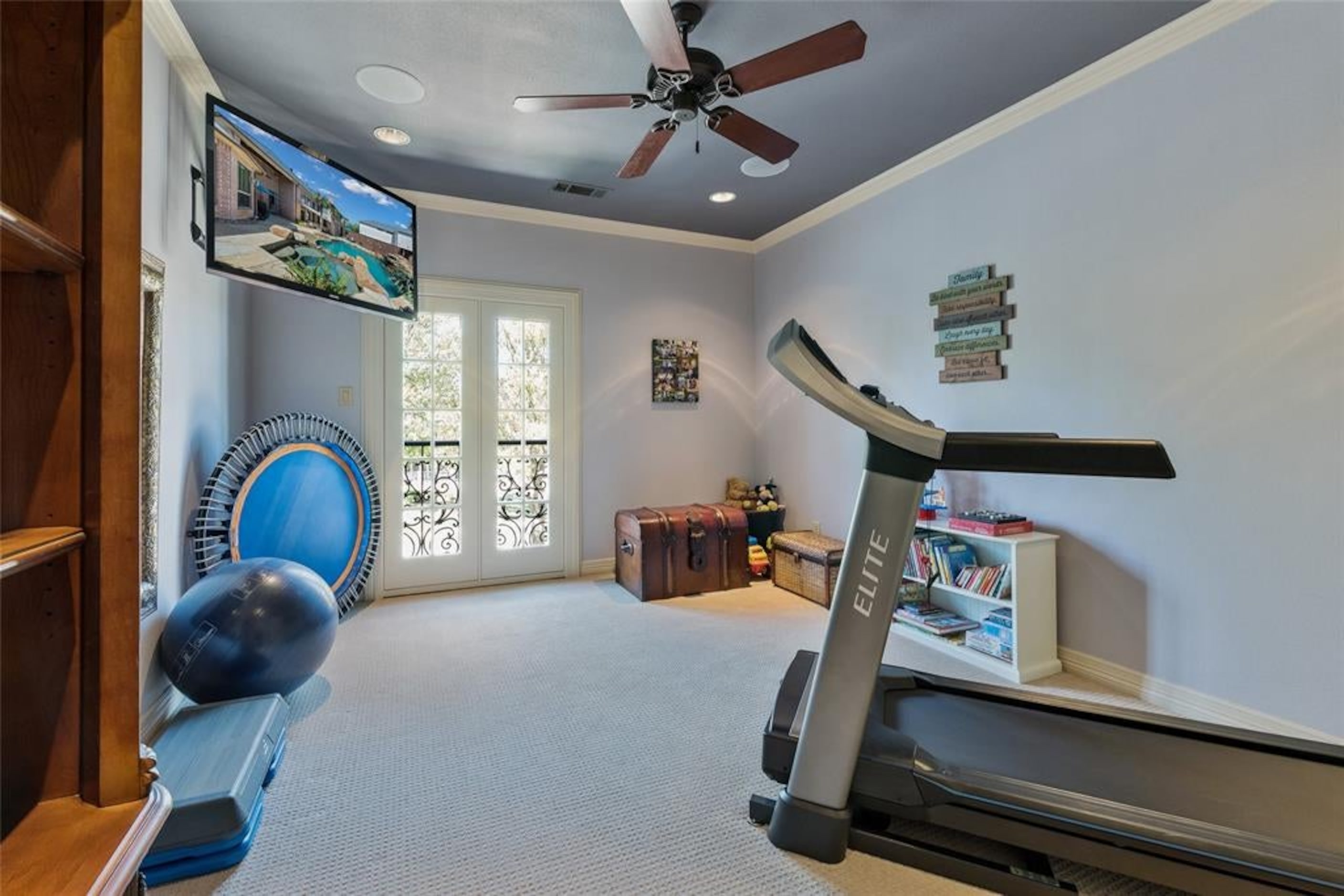 The exercise room offers room to work out.