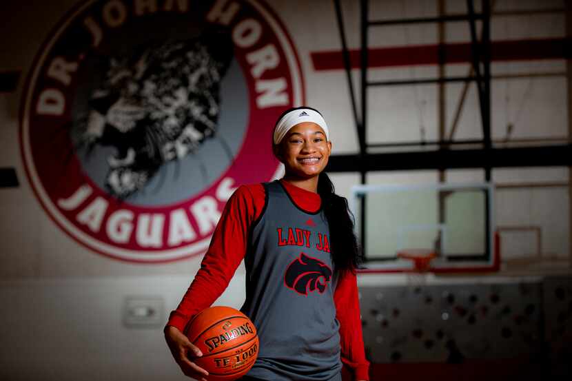 Senior point guard Jasmine Shavers poses for a photo at Mesquite Horn High School in...