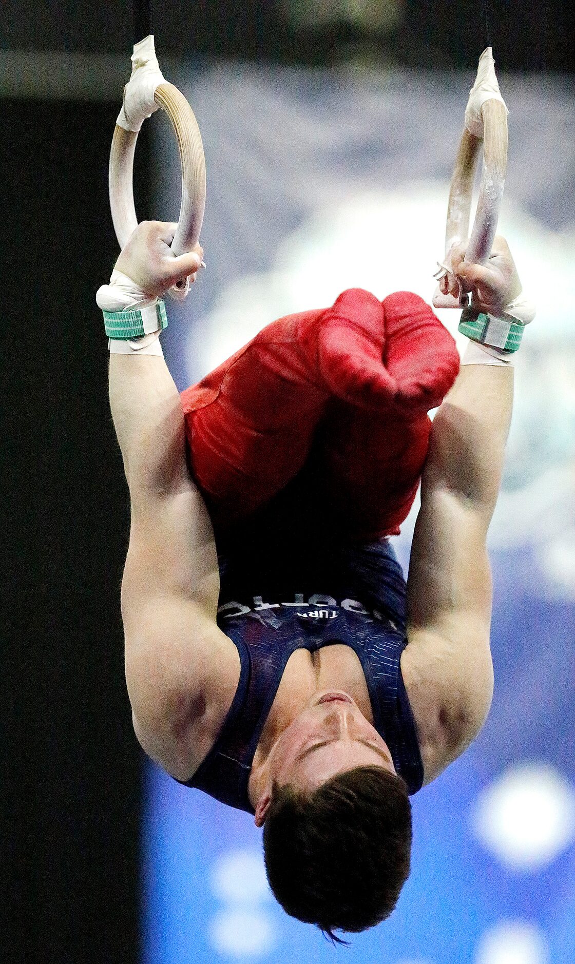 Alex Diab with USOPTC performs on the rings during the mens finals at the USA Gymnastics...