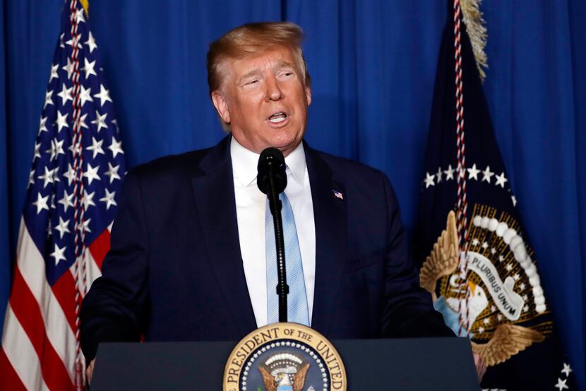FILE - President Donald Trump speaks at his Mar-a-Lago estate on Jan. 3, 2019, in Palm...