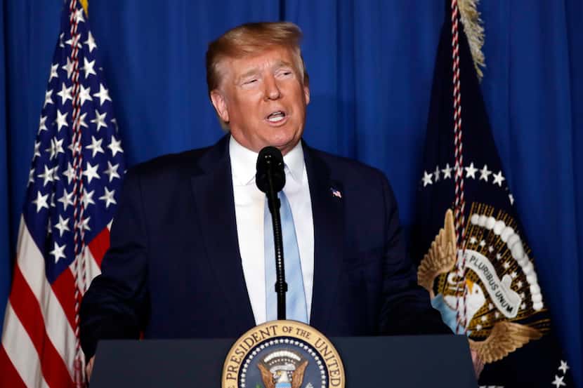 FILE - President Donald Trump speaks at his Mar-a-Lago estate on Jan. 3, 2019, in Palm...