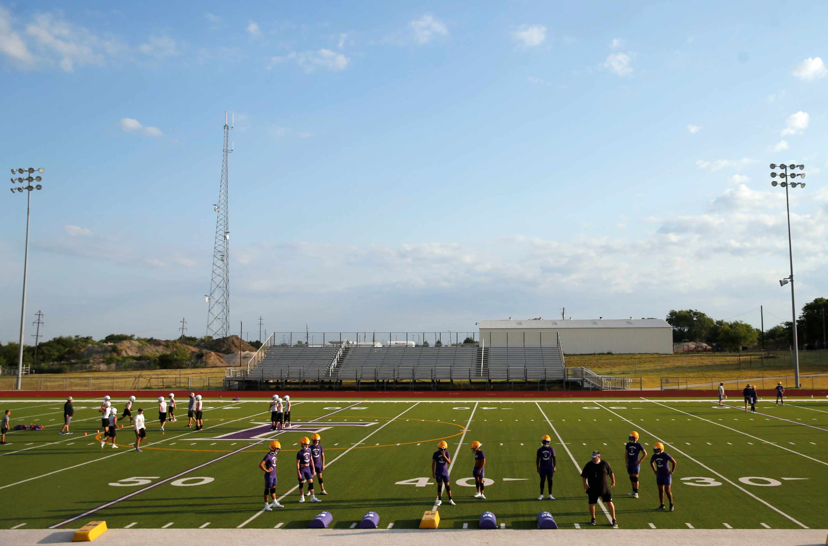 Farmersville High School football team during the first day of high school football practice...