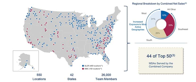 The new geographic footprint from the combination of Builders FirstSource and BMC.