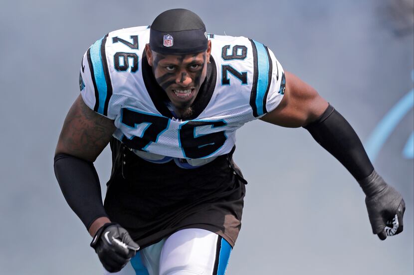 FILE - In this Sept. 8, 2013, file photo, Carolina Panthers defensive end Greg Hardy (76) is...