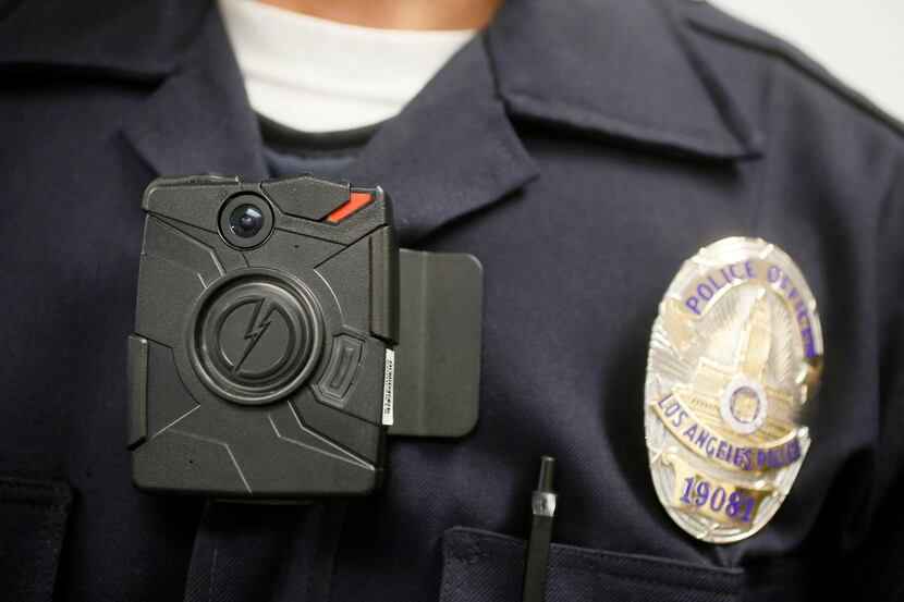 
A Los Angeles police officer wears a body camera during a media demonstration. Cleveland...