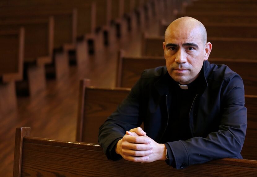 Father Jesus Belmontes inside at San Juan Diego Catholic Church in Dallas on Wednesday,...